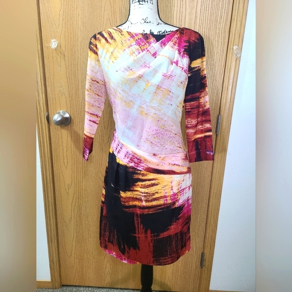 Vince Camuto Draped Brushstroke Abstract Print Fitted Office Dress - Picture 1 of 3